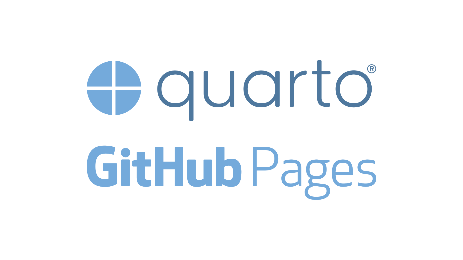 Quarto icon and text logo above GitHub Pages logo.

